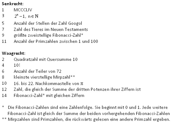 Kreuzzahlr&auml;tsel - Fragen